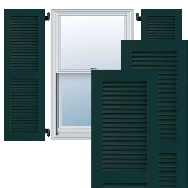 Ekena Millwork CWL12X038DGC 12x22W x 38x22H Exterior Composite Louvered Shutters (Per Pair), Black Forest Green