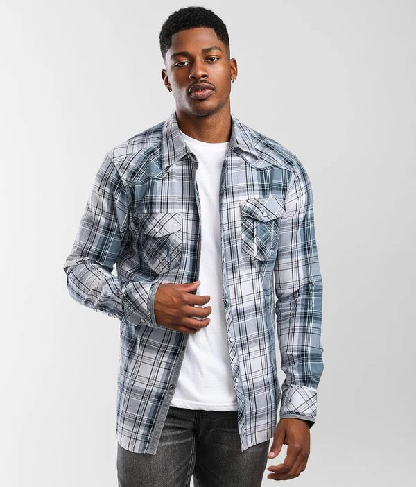 Bke Plaid Athletic Shirt - Blue/Grey Small - Men's