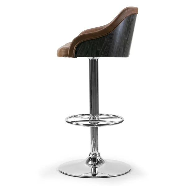 Glamour Home Amada Brown Upholstered Adjustable Height Barstool with Grey Plywood BACK - Silver