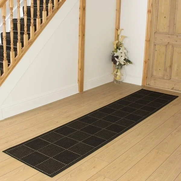 runrug USA Check Black Hallway Carpet Rug Runner Length: 29 foot, WIDT