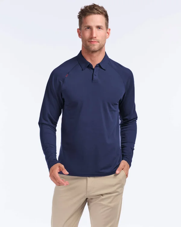 Men's Rhone Delta Long Sleeve Pique Polo, Size Small - White