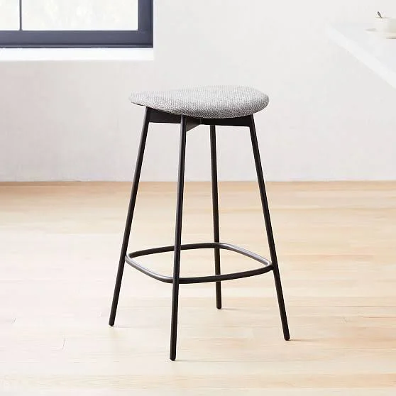 West Elm Modern Petal Backless Counter Stool, Basket Slub, Sapphire, Antique Bronze