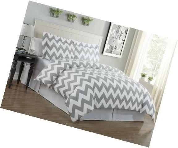 Echelon Home Chevron 3-Piece Cotton Duvet Cover Set Grey Full - Queen