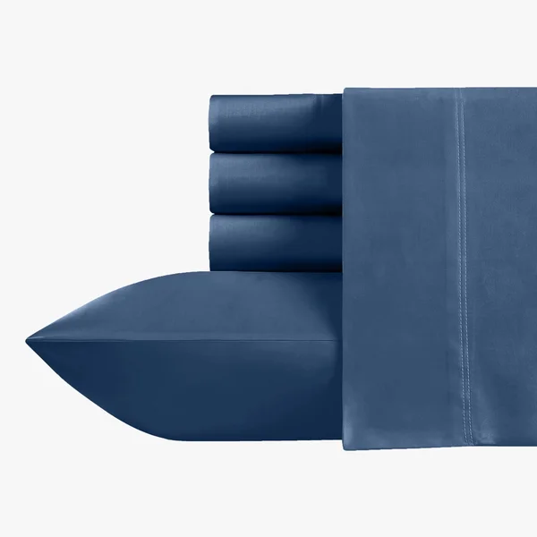 California Design den Cloud-Weight Silky Soft 500 Sateen, 100% Cotton Sheets Set, Cooling & Deep Pocket Fresh Navy Blue Sp
