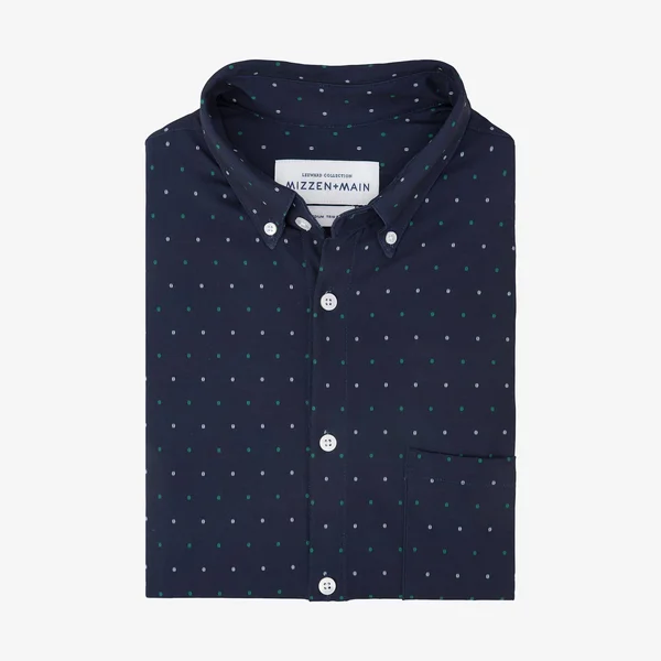 Jameson Navy Green Dot Short Sleeve Shirt - XXL by Mizzen+Main