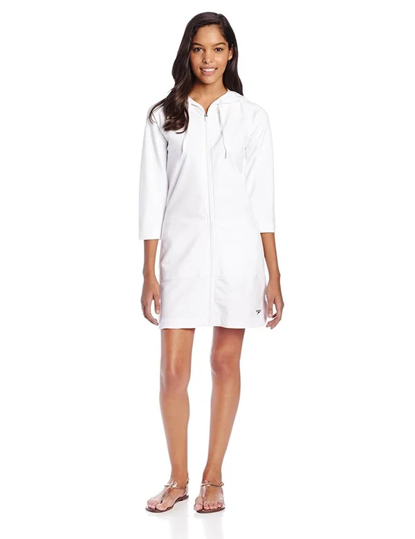Speedo Aquatic Fitness Zip-Up Cover-Up Dress - White M