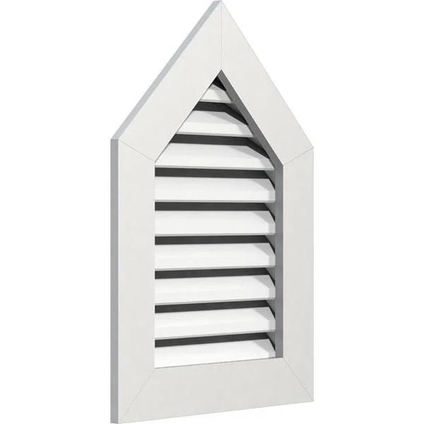 26 inchw x 30 inchh Peaked Top Gable Vent (31 inchw x 35 3/8 inchh Frame Size) 12/12 Pitch: Functional - PVC Gable Vent w/ 1 inch