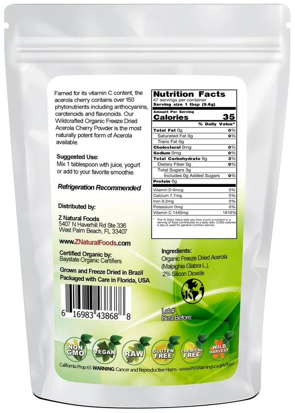 Acerola Cherry Powder - Organic Freeze Dried 22 lbs by Z Natural Foods