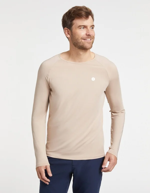 UPF 50+ Long Sleeve Sun Protective Base Layer for Men, Sun Safe Tops White