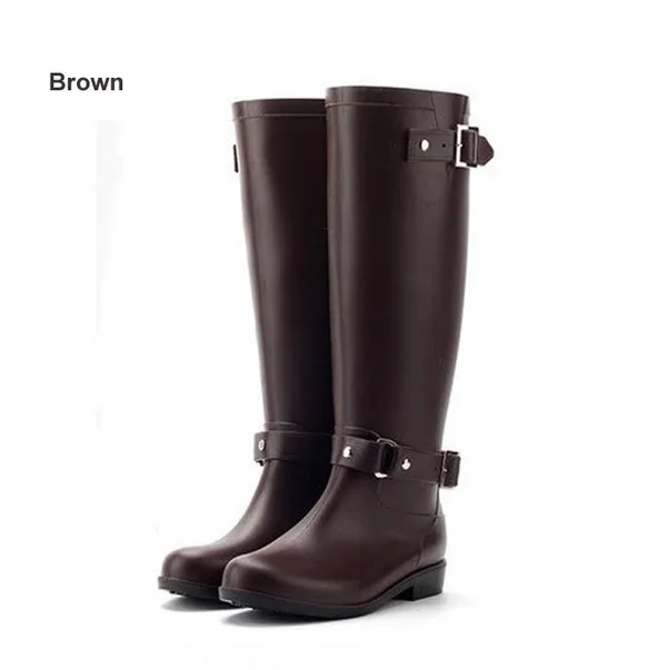 Punk Style Zipper Knee High Boots Women's Rain Boots Outdoor Rubber Water Shoes - Brown - Rubber - 8 M US