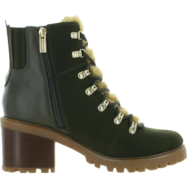 Tommy Hilfiger Lamere Womens Suede Almond Toe Booties, Medium Green