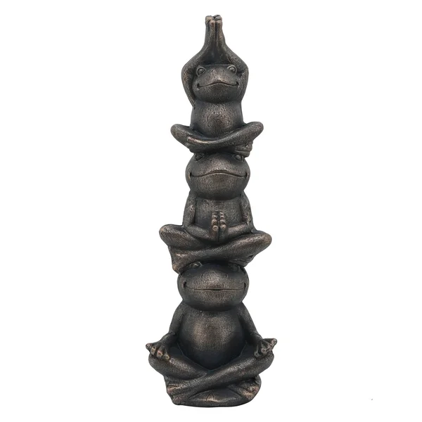 24 Inches Resin Stacked Meditating 3 Frog Accent Decor - Bronze