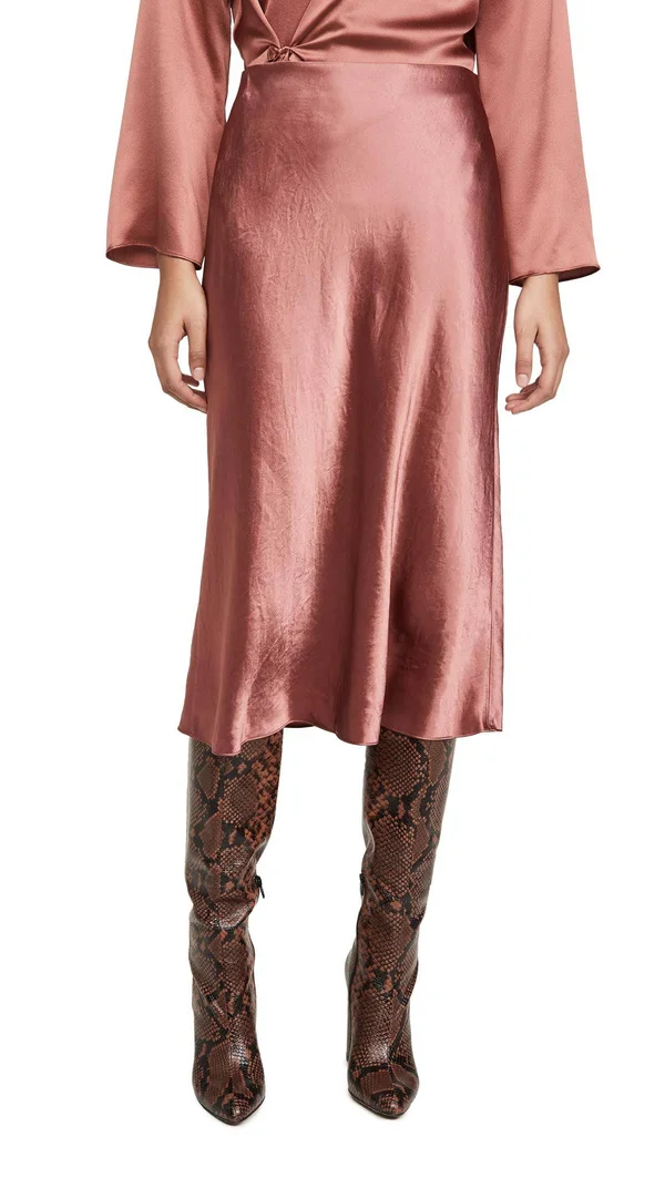 Vince Satin Midi Slip Skirt, Red, Women's, Xs