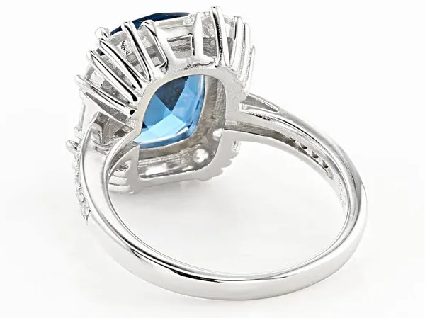 5.50ctw Bella Luce London Blue Topaz and White Diamond Simulants Rhodium Over Silver Ring - Size 12