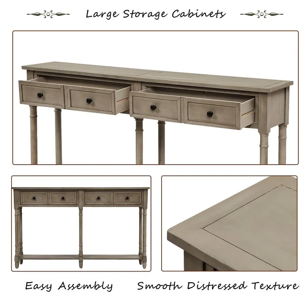 Grey Wash Entryway Console Table with 2 Drawers and Bottom Shelf - Wood