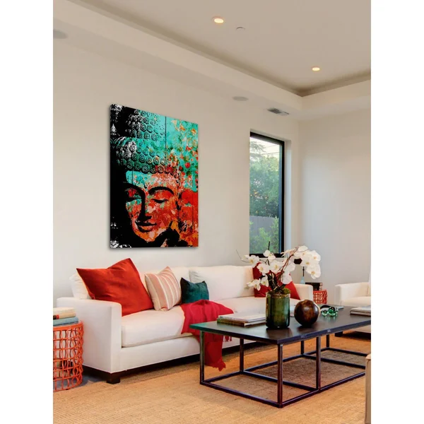 Marmont Hill Buddha Green Red by Rick Martin Painting Print on Wrapped Canvas - Size: 30x22 x 36x22