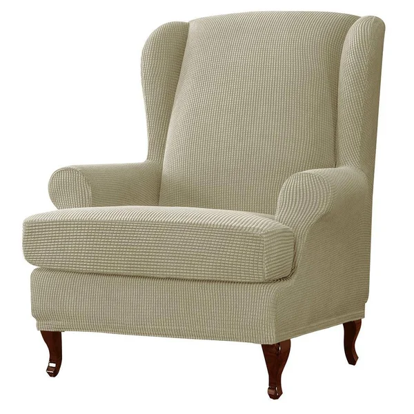 Bridie Wingback Chair Slipcover - Subrtex Standard - Sand Plaid