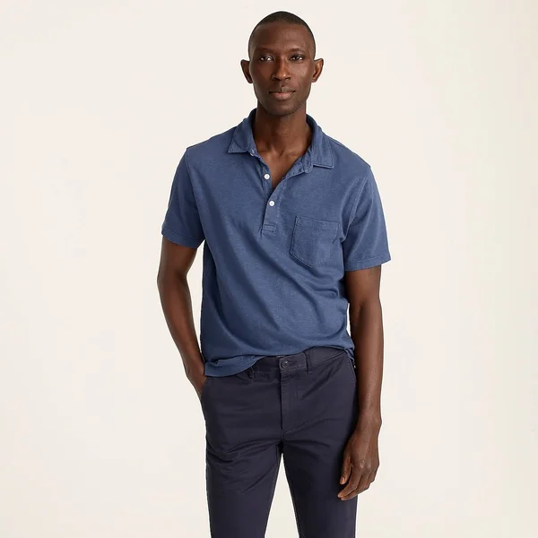 J.Crew Mens Garment-Dyed Slub Cotton Polo Shirt (Size Medium)