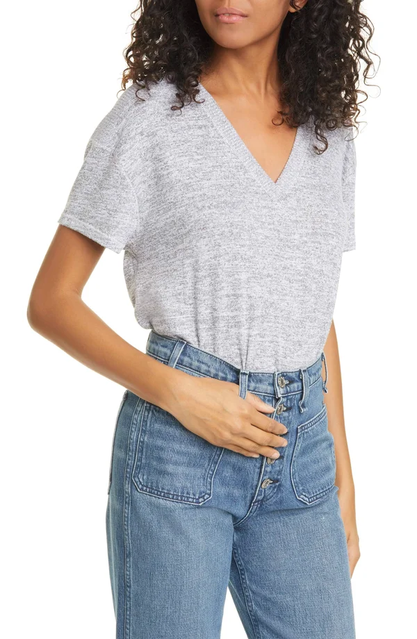 Rag & Bone Women's Avryl V-Neck T-Shirt 0400012129014 - Large - Light Heather Grey