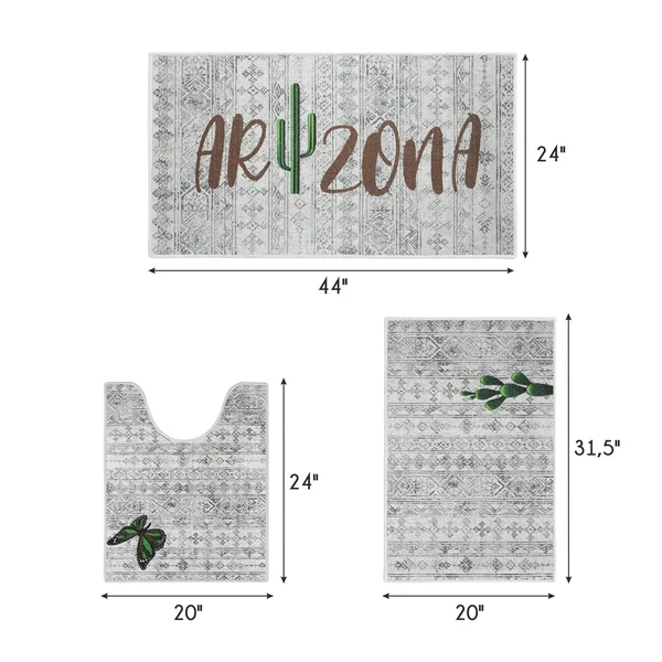 US States Design 3 Piece Bathroom Rugs Set - Non-Slip Ultra Thin Bath Rugs for Bathroom Floor - Washable Bathroom Mats Set - Mia