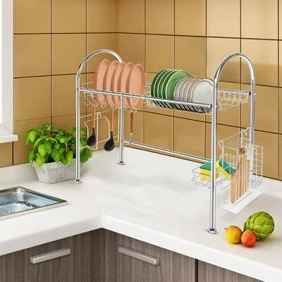 Stainless Steel Dish Drying Rack Over The Sink Kitchen Drainer Holder Rebrilliant