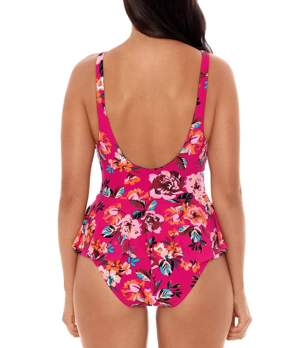 Skinny Dippers 6533349 Hot House Too Too Plunge Skirt One Piece Swimsuit, Punch
