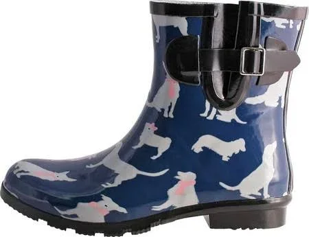 Nomad Women's Droplet Rain Boot - Size: 7, Navy/White Dogs