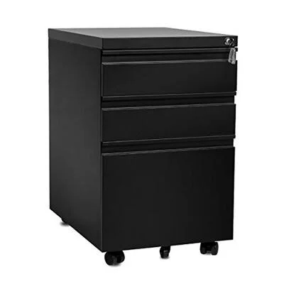 3-Drawer Mobile Metal File Vertical Storage Unit with Keys Vertical Filing Cabinet Inbox Zero Color: Black