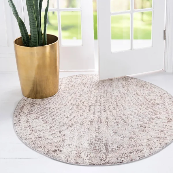 Amulet Light Gray Vintage 7 ft Round Area Rug
