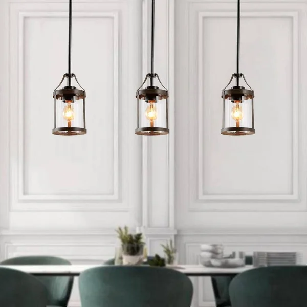 LNC Corta 1-Light Clear Glass Pendant with Brushed Wood Accents