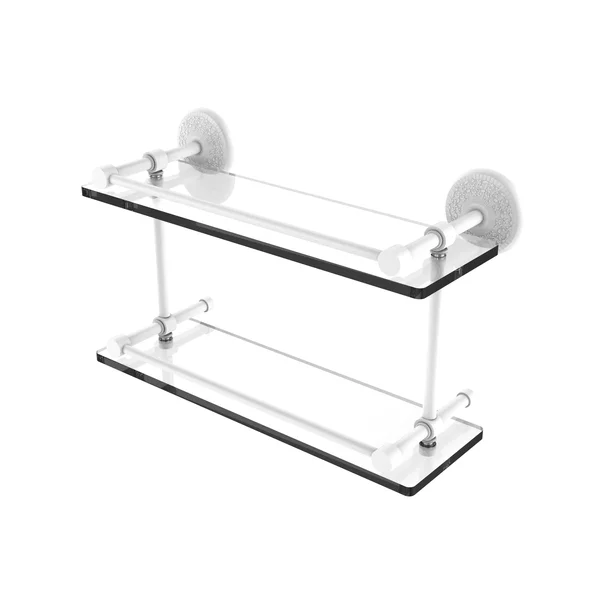 Allied Brass Monte Carlo Double Glass Shelf with Gallery Rail - Matte White - 16 inch, 16 Inches x 5 Inches