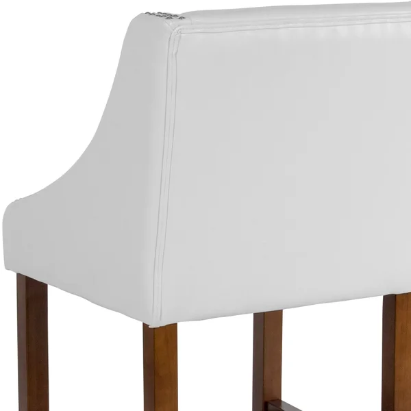 Carmel Series 24x22 High Transitional Walnut Counter Height Stool with Nail Trim in White LeatherSoft - Set of 2