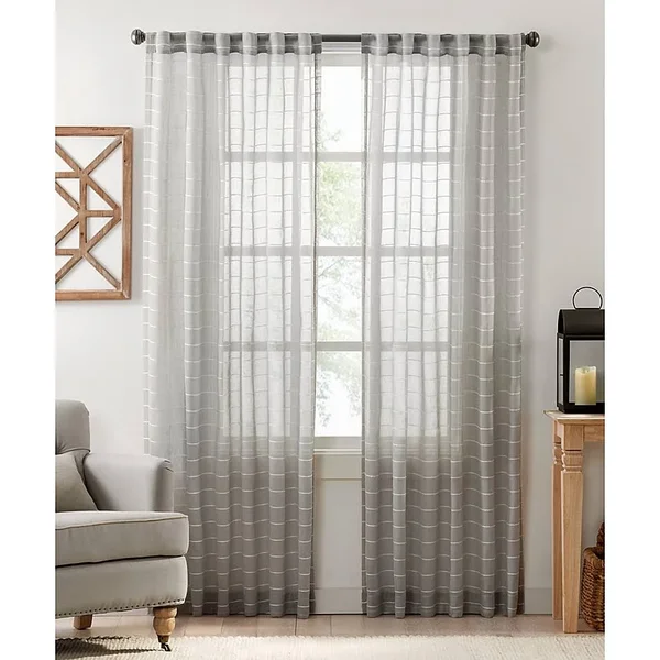 Colordrift Inez Stripe 108x22 Rod Pocket/back Tab Sheer Window Curtain Panel in Grey