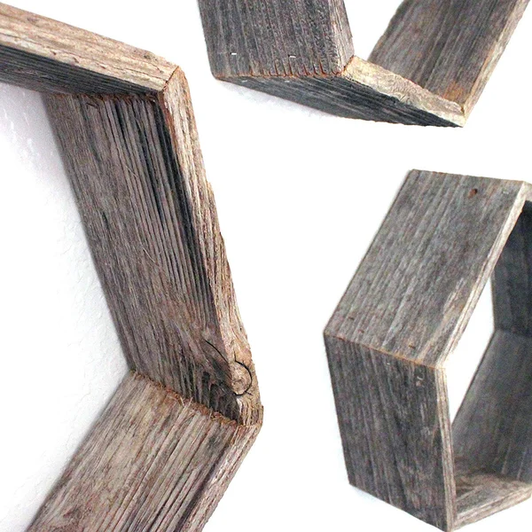 Barnwoodusa Rustic Hexagon Set of 3 Shelves - 100 Percent Reclaimed Wood, Weathered Gray