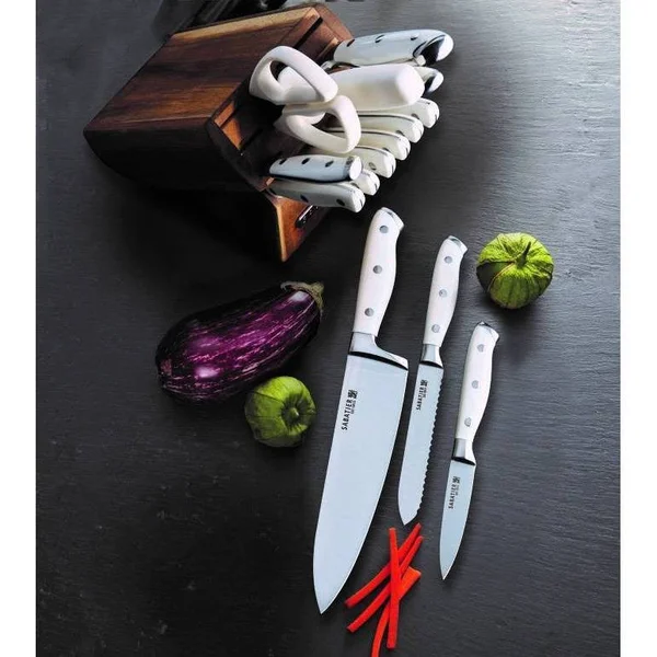 Sabatier Forged Triple Riveted Knife Block Set - 15-Piece, White