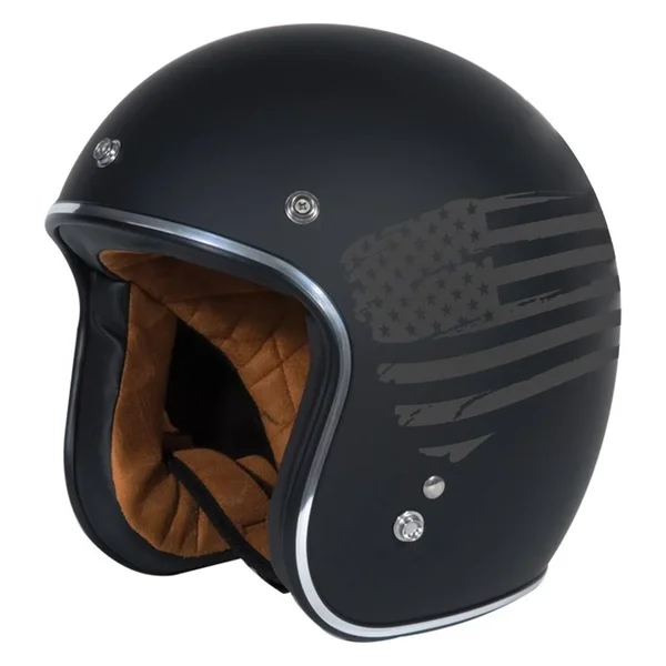 Torc Helmet T50 Route 66 3/4 Flat Black Flag, X-Small