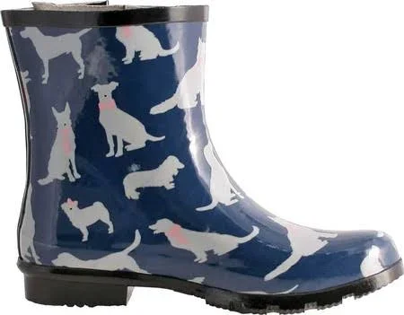 Nomad Women's Droplet Rain Boot - Size: 7, Navy/White Dogs