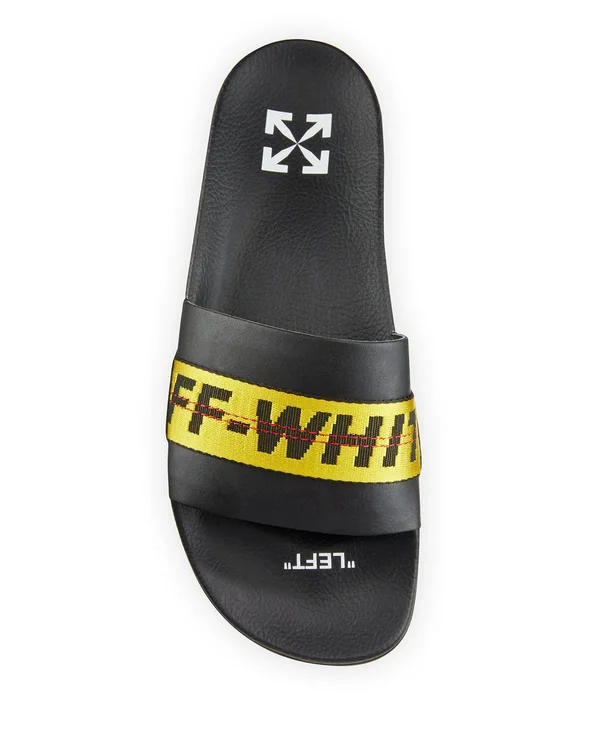 Off-White Men's Industrial Leather Slide Sandals - Black, Yellow, Men's, 9D, Sandals & Slides Slides