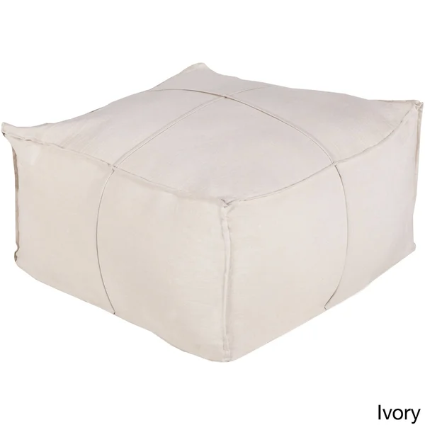 Overstock Solid Cleo Square Linen 24-Inch Pouf - Ivory