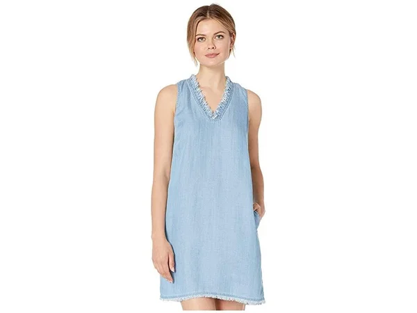 Tommy Bahama Women's Ruffle Chambray Shift Dress - Light Storm - Size Small