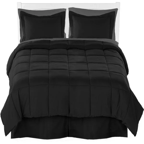 Bare Home Microfiber Comforter - Sheet Set & Bed Skirt Bedding Bundle - Coronet Blue/White/White - Full