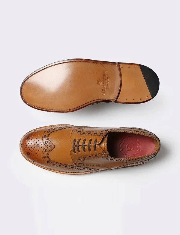 Grenson Archie Big Punch Brogue Shoes - Tan - Tan, 8.5