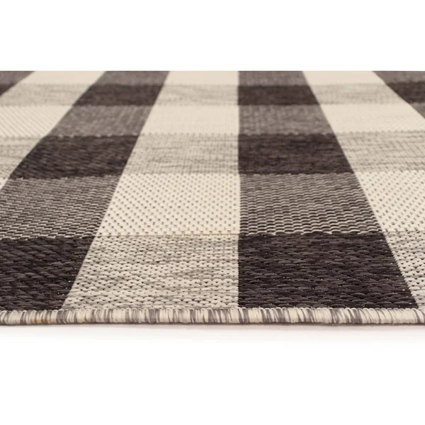 Trans Ocean Portofino Texture Plaid Area Rug, Black, 8&10x22 x 11&9x22 Rectangle