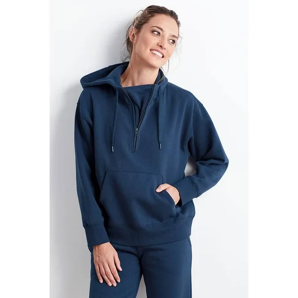 Downtime Loungewear Womens Half-Zip Hoodie - Navy - Blue, Size XS, Fleece, The Company Store