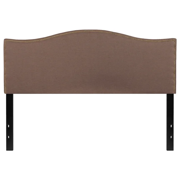 Lexington Upholstered Queen Size Headboard, Accent Nail Trim, Light Gray Fabric