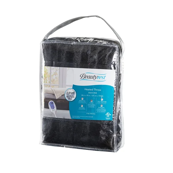 Beautyrest Heated Duke Faux Fur Throw - Black - 50x70x22