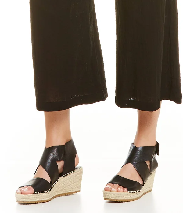 Eileen Fisher Willow Espadrille Platform Wedge Sandals - Black
