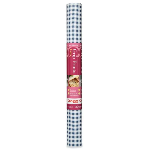 Con-Tact Grip Prints 18 in. x 4 ft. Navy Plaid Non-Adhesive Vinyl Top Grip Drawer and Shelf Liner (6-Rolls)