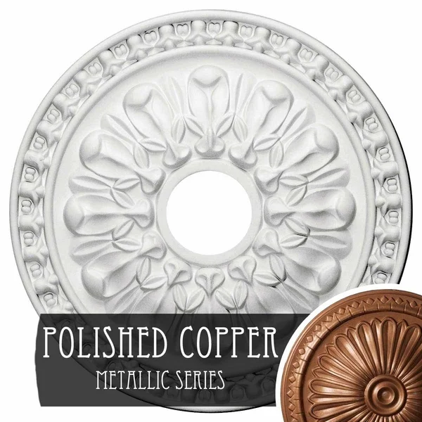 18x22OD x 3 1/2x22ID x 1 3/8x22P Warsaw Ceiling Medallion (Fits Canopies Up to 3 1/2x22) - Hand-Painted Polished Copper