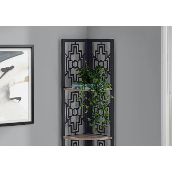 Dark Taupe 62-Inch Wood-Look Finish 4-Tier Corner Bookshelf - 16" x 11" x 62"